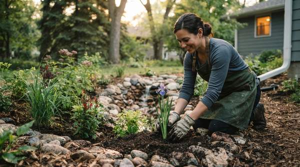 Editorial illustration for How to Build a Rain Garden: A Step-by-Step Guide to Site Selection, Sizing, and Planting